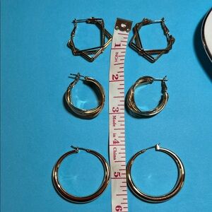 Gold Tone Hoop Fashion Earring Sets - Three Pair Women's Jewelry